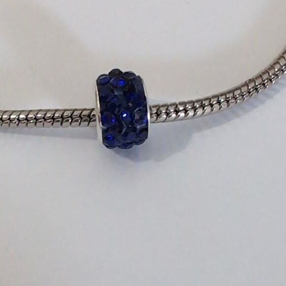 Silver Dark Blue with Dark Blue Rhinestones Charm‎ for Pandora Style Bracelet - Picture 2 of 3